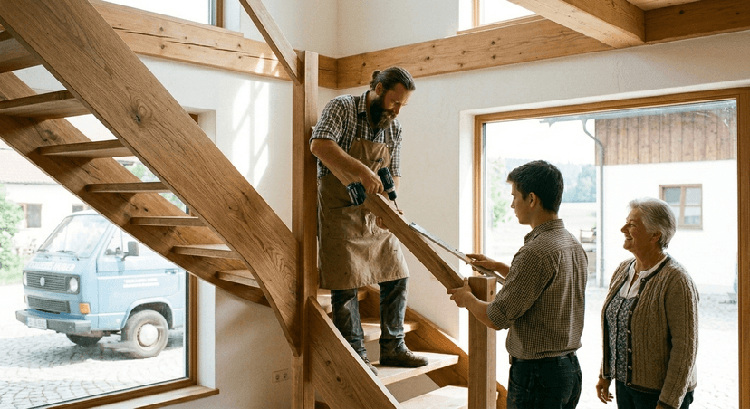Franz Brandlmeier mit Sohn und Kundin im Beratungsgespräch